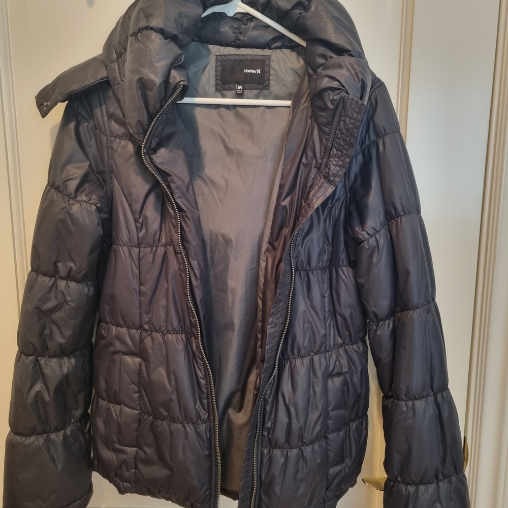 Hurley Mavrick Black Puffer Jacket With Fur Hoodie